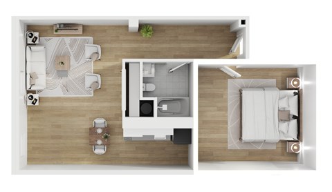 Floor plan for 1 bed, 1 bath, 798 sqft
